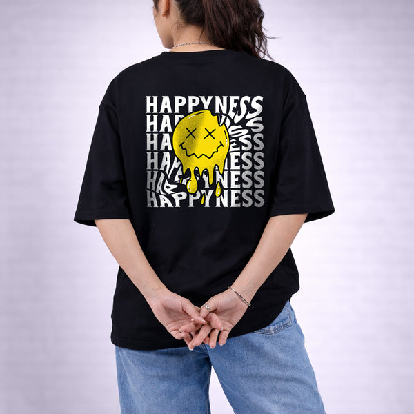 Happiness Black Oversized T-Shirt