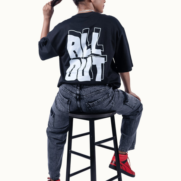 All Out Quotation Oversized Black T-Shirt