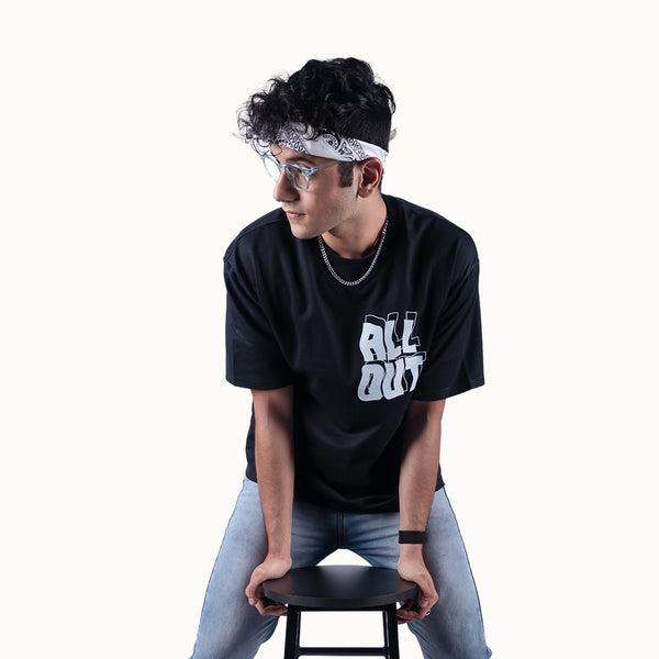 All Out Quotation Oversized Black T-Shirt