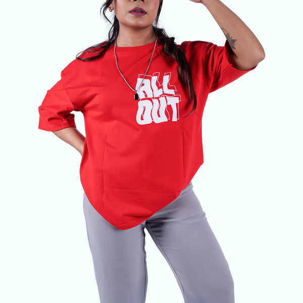 All Out Quotation Red Oversized T-Shirt