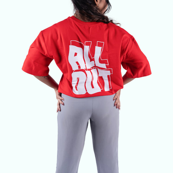 All Out Quotation Red Oversized T-Shirt