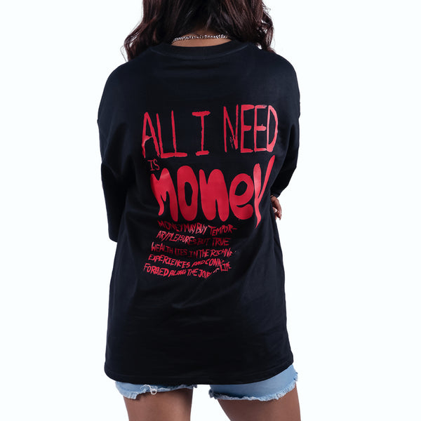 All I Need Is Money Quoted Black Oversized T-Shirt