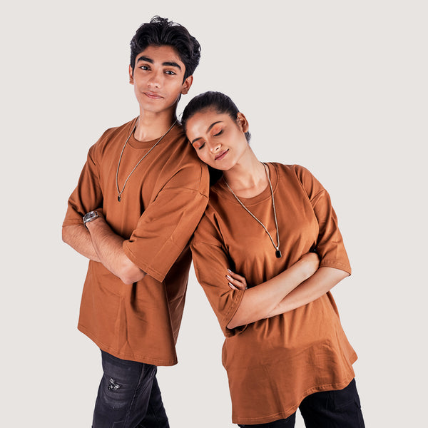 Dark Brown Solid Oversized T-Shirt