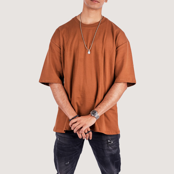 Dark Brown Solid Oversized T-Shirt