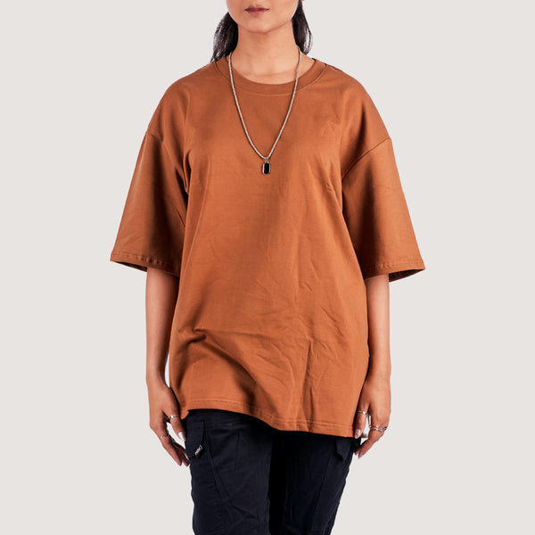 Dark Brown Solid Oversized T-Shirt