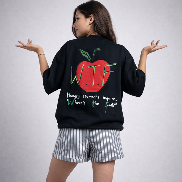 Hungry Stomach Inquire Black Oversized T-Shirt
