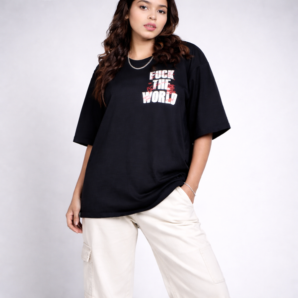 Fuck The World Black Oversized T-Shirt