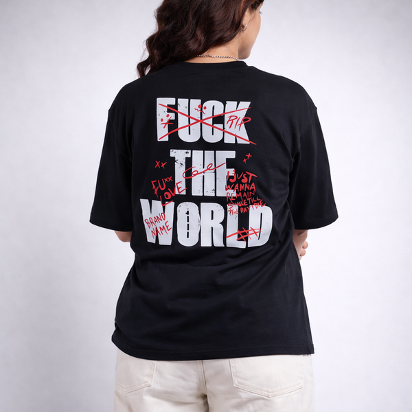 Fuck The World Black Oversized T-Shirt