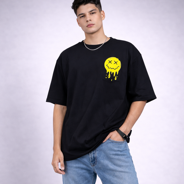 Happiness Black Oversized T-Shirt