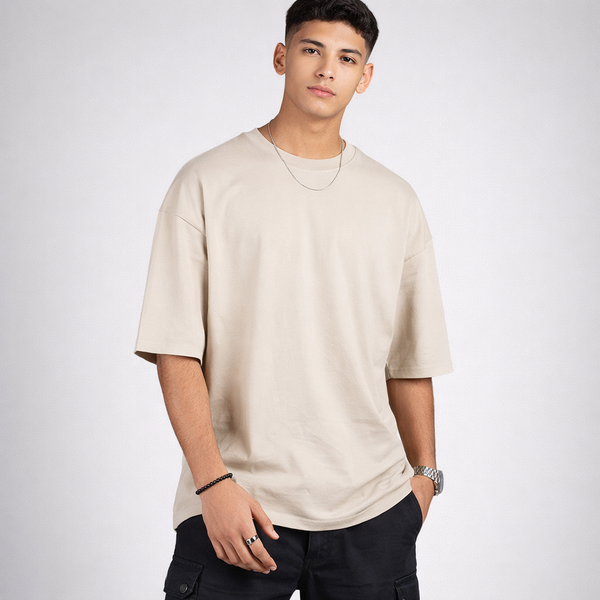 Cement Gray Solid Oversized T-Shirt