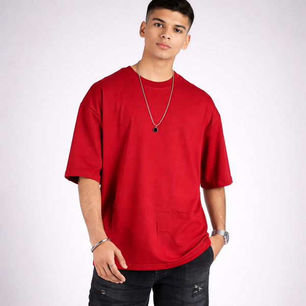 Maroon Solid Oversized T-Shirt