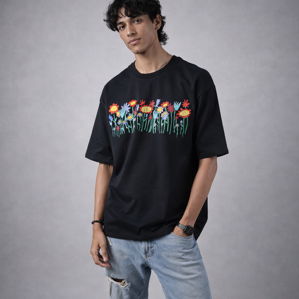 Flower Black Oversized T-Shirt