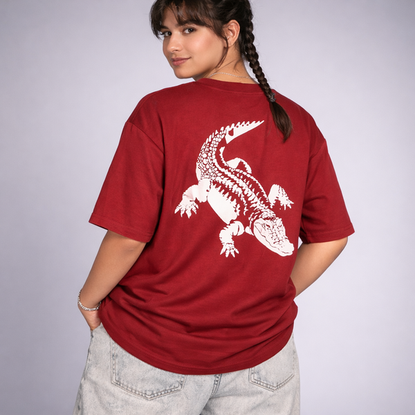 Crocodile Maroon Oversized T-Shirt