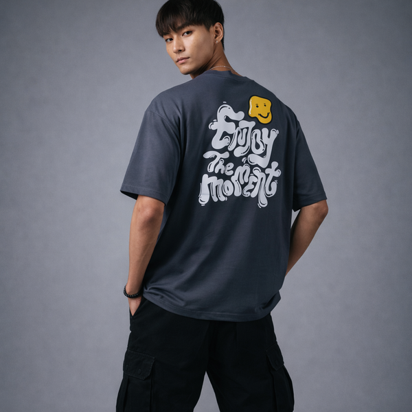 Enjoy The Moment Gray Oversized T-Shirt