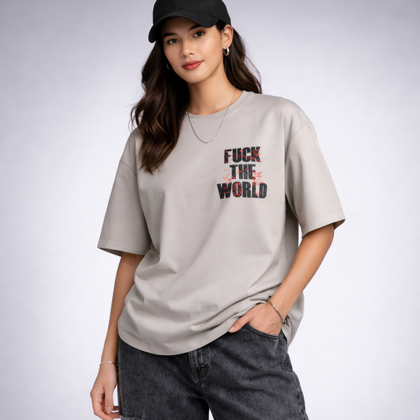 Fuck The World Cement Gray Oversized T-Shirt