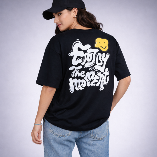 Enjoy The Moment Black Oversized T-Shirt
