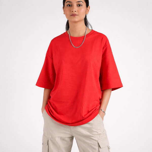 Red Solid Oversized T-Shirt