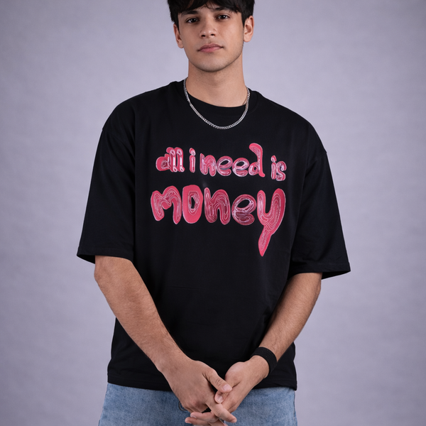 All I Need Is Money Quoted Black Oversized T-Shirt