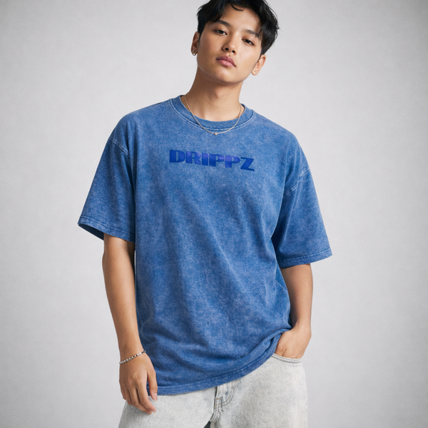 DRIPPZ Signature Royal Blue Acid Wash Oversized T-Shirt