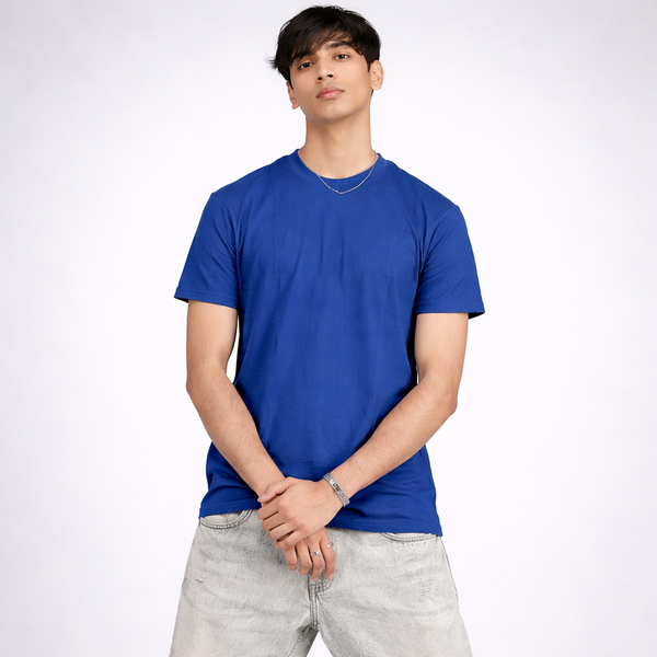 Blue Solid Slim Fit T-Shirt