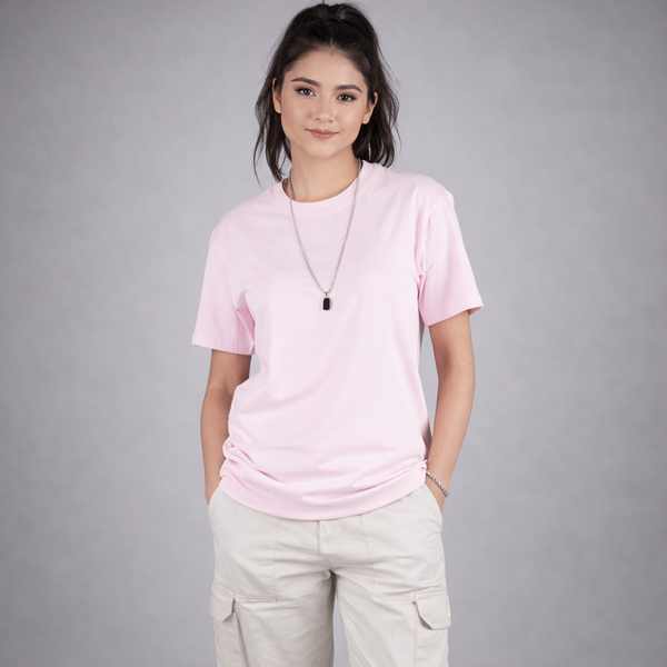 Baby Pink Solid Slim Fit T-Shirt