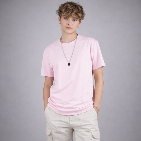Baby Pink Solid Slim Fit T-Shirt