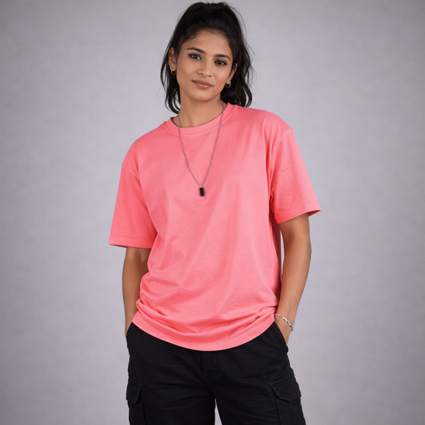 Hot Pink Solid Oversized T-Shirt