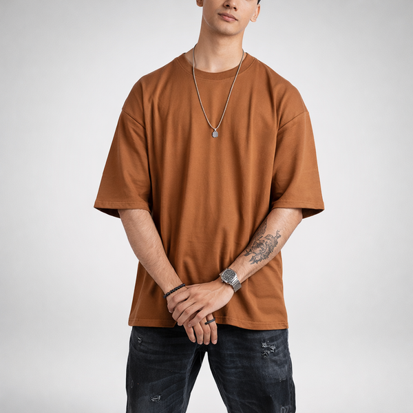 Dark Brown Solid Oversized T-Shirt