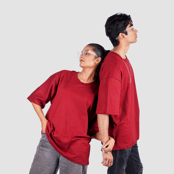 Maroon Solid Oversized T-Shirt