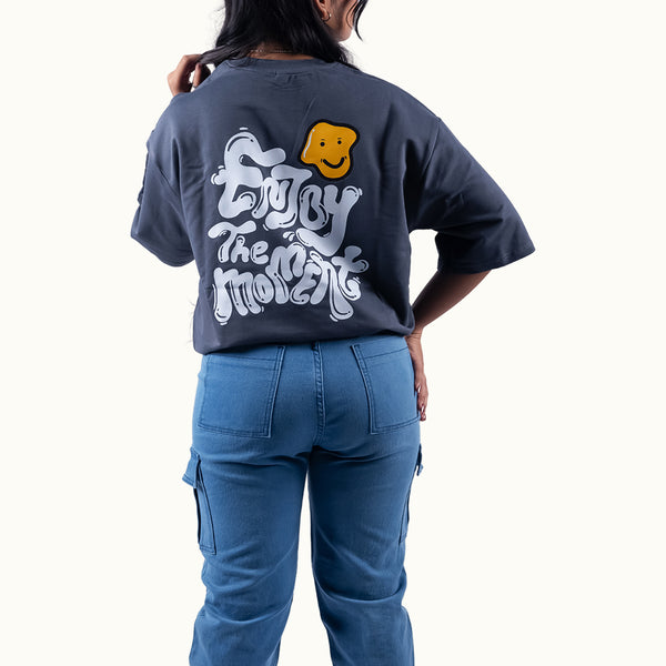 Enjoy The Moment Gray Oversized T-Shirt