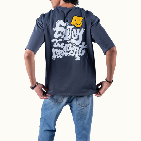 Enjoy The Moment Gray Oversized T-Shirt