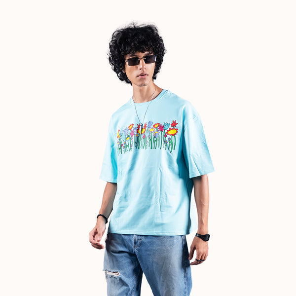 Flower Sky Blue Oversized T-Shirt