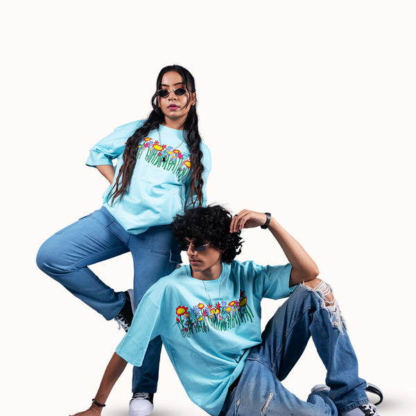 Flower Sky Blue Oversized T-Shirt