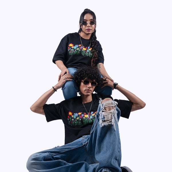 Flower Black Oversized T-Shirt