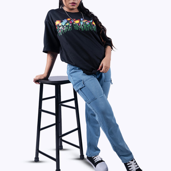 Flower Black Oversized T-Shirt