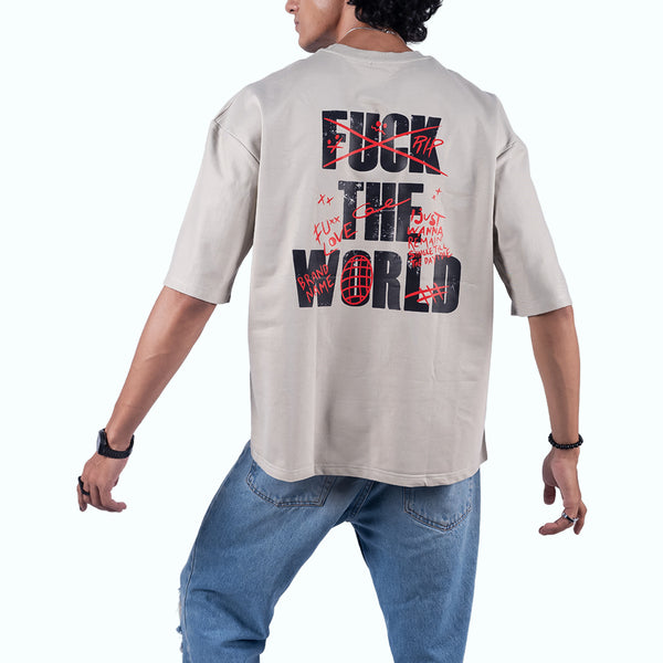 Fuck The World Cement Gray Oversized T-Shirt