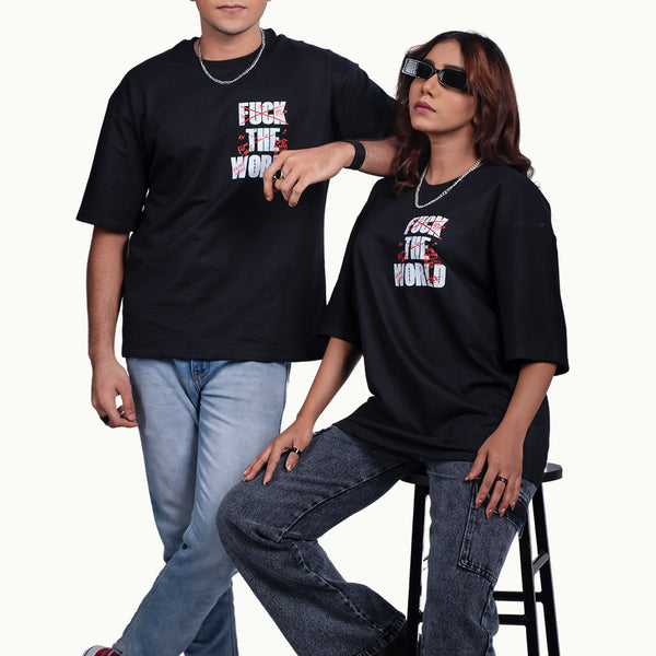 Fuck The World Black Oversized T-Shirt