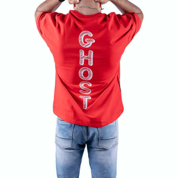 Red Ghost Motif Oversized T-Shirt