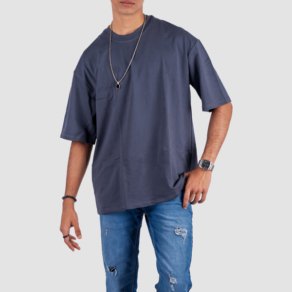 Gray Solid Oversized T-Shirt