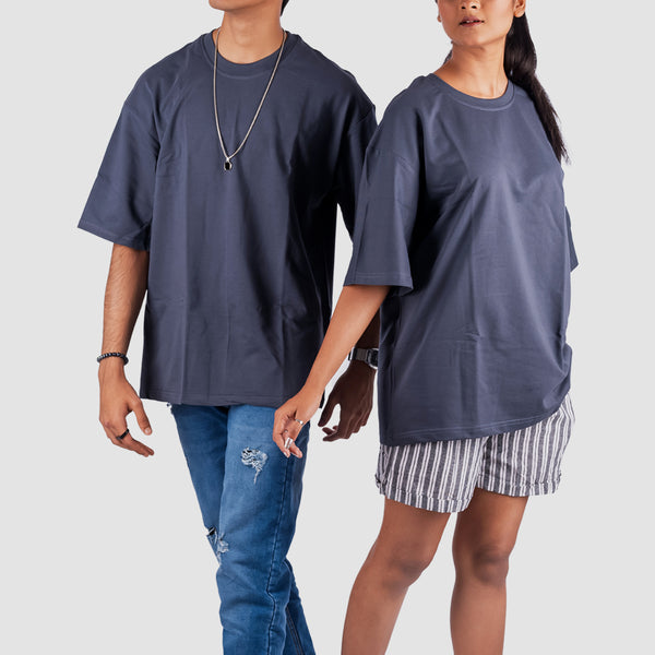 Gray Solid Oversized T-Shirt
