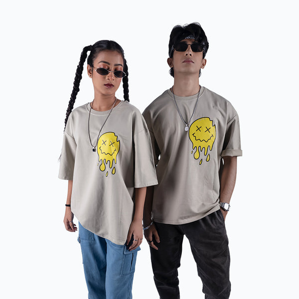 Happiness Cement Gray Oversized T-Shirt