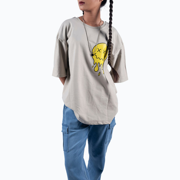 Happiness Cement Gray Oversized T-Shirt