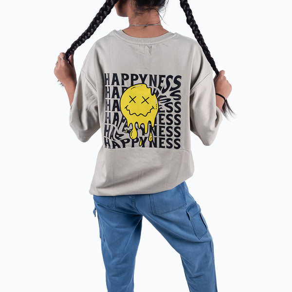 Happiness Cement Gray Oversized T-Shirt