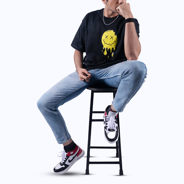 Happiness Black Oversized T-Shirt