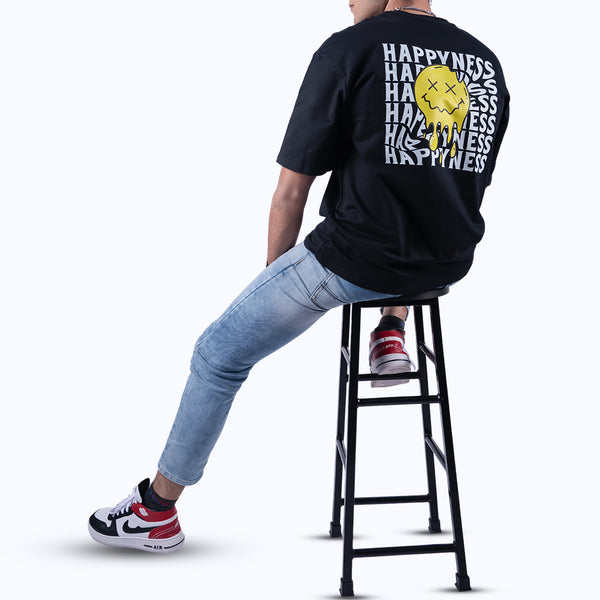 Happiness Black Oversized T-Shirt