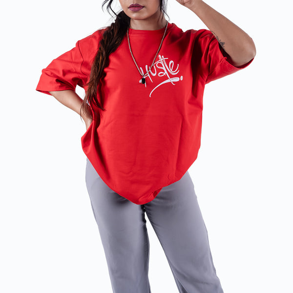 Hustle Red Oversized T-Shirt