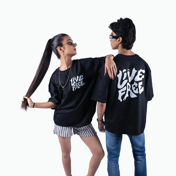 Live Free Black Oversized T-Shirt