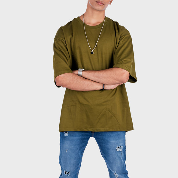 Moss Green Solid Oversized T-Shirt