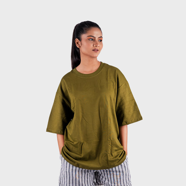 Moss Green Solid Oversized T-Shirt