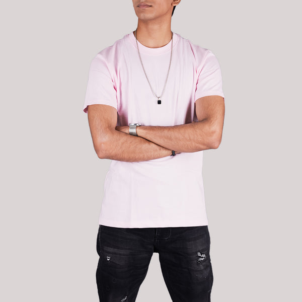 Baby Pink Solid Slim Fit T-Shirt